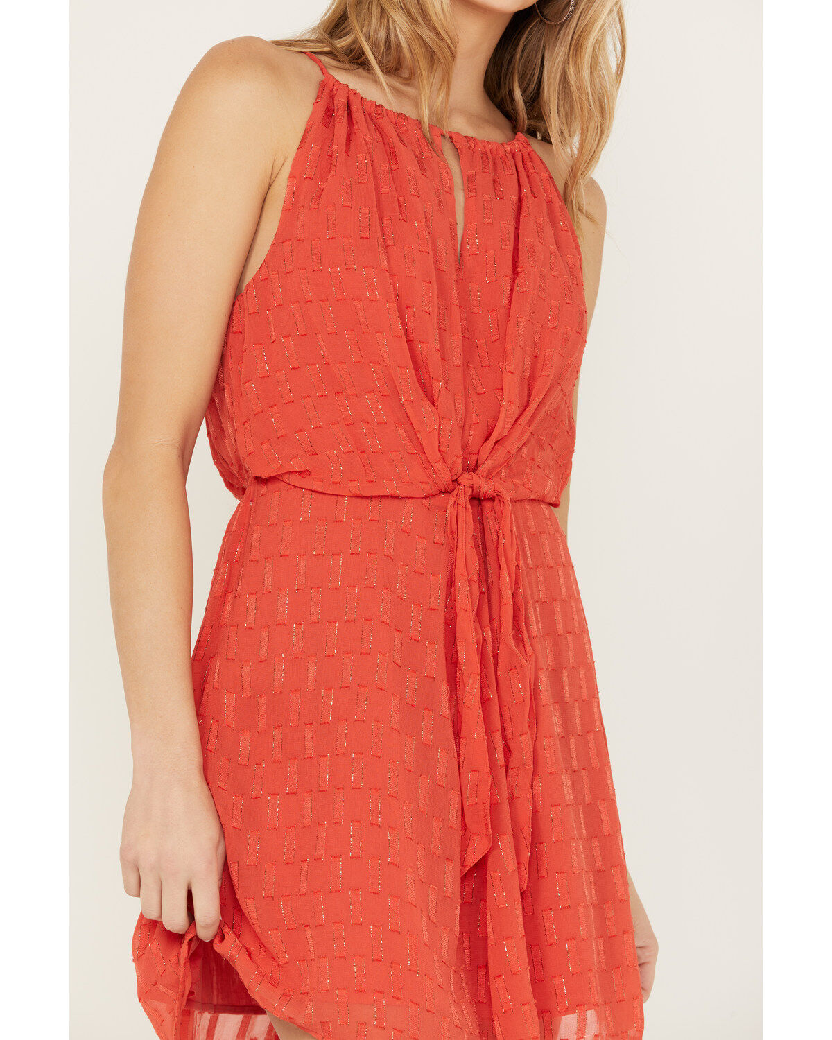 Image #3 - Idyllwind Women's Gladiolus Metallic Slip Tie Front Mini Dress, Caramel, hi-res
