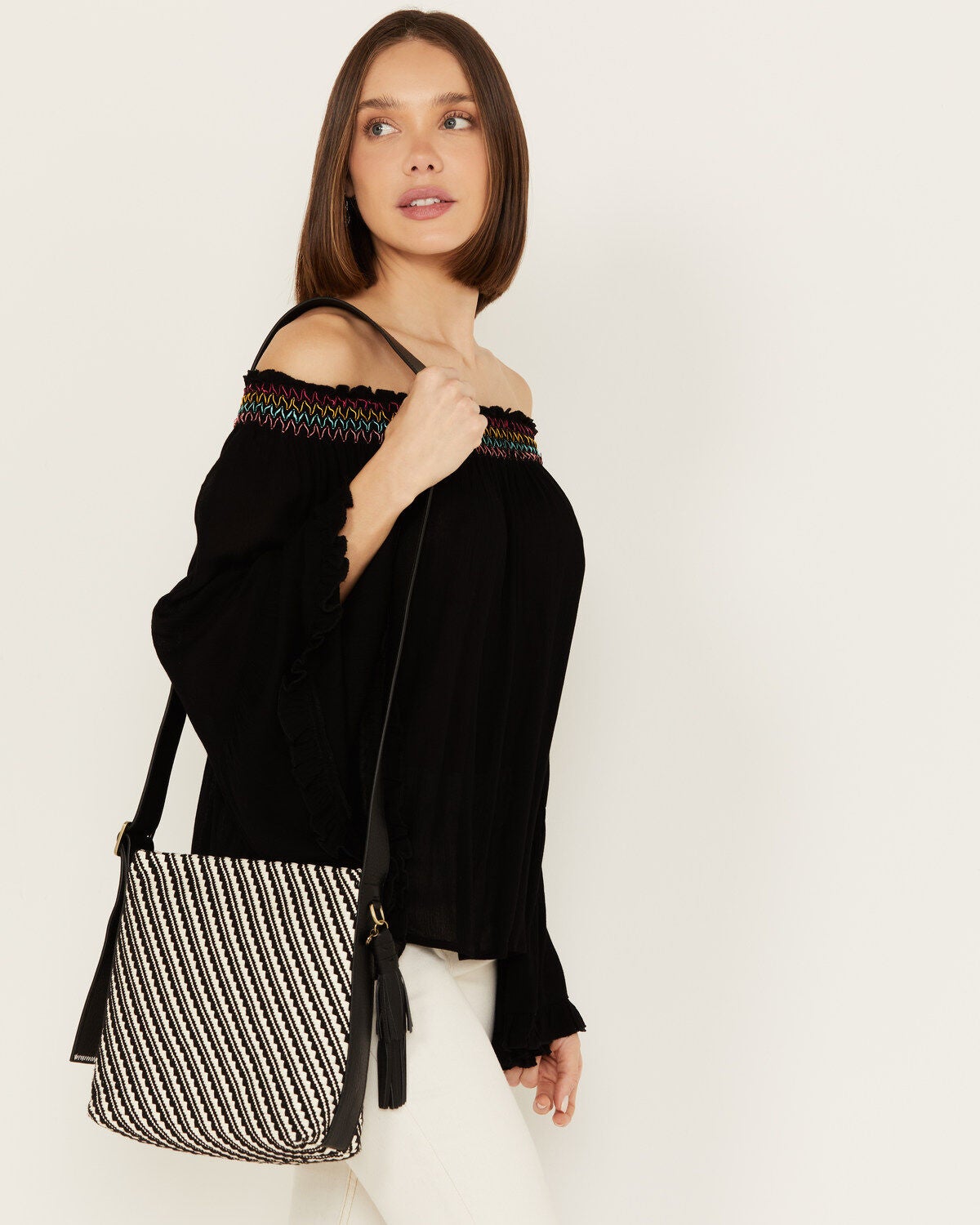 Hobo Women's Blaze Bucket Crossbody Bag, Black/white, hi-res