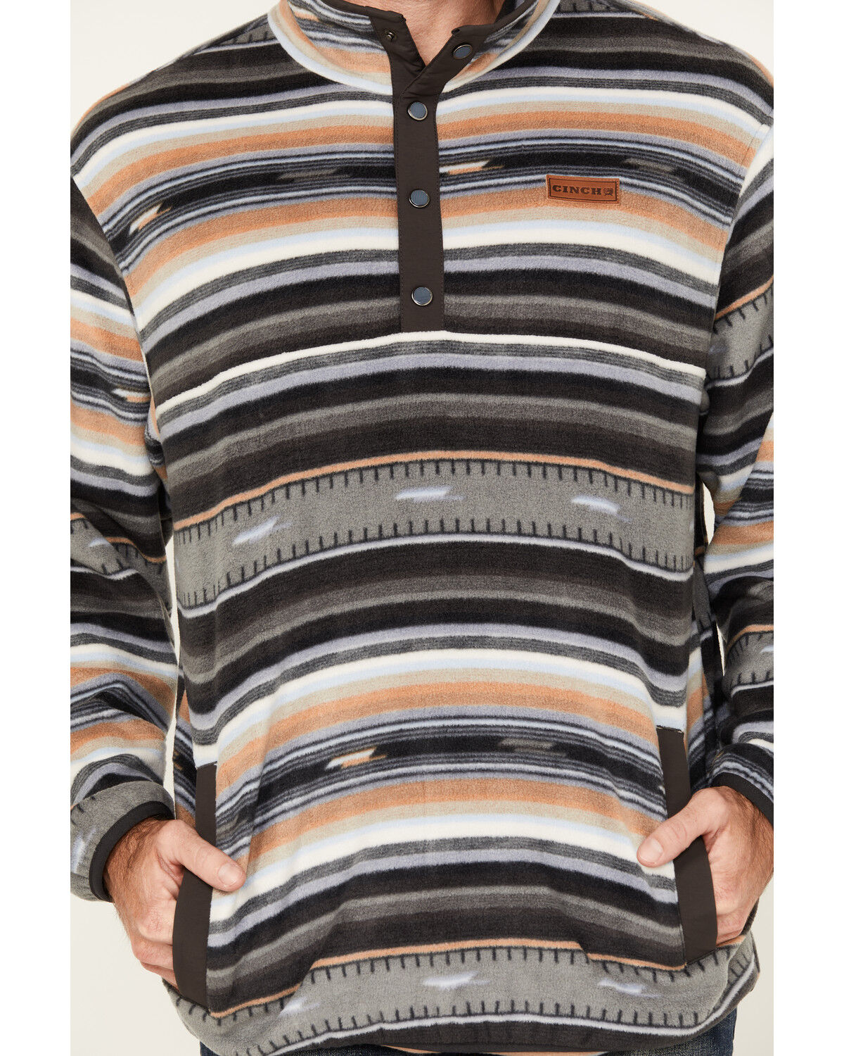 Image #3 - Cinch Men's Striped Print Quarter Snap Long Sleeve Pullover, Grey, hi-res