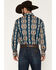 Image #4 - Wrangler Men's Checotah Southwestern Striped Long Sleeve Pearl Snap Western Shirt, Teal, hi-res