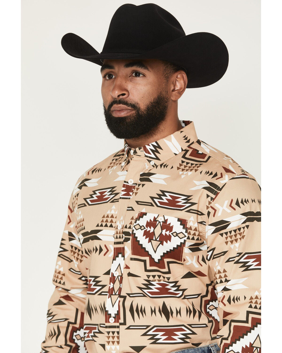 Image #2 - RANK 45&reg; Men's Fire Signal Southwestern Long Sleeve Button-Down Stretch Western Shirt, Tan, hi-res