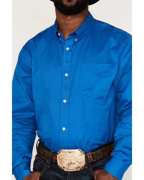 Rank 45 Men's Solid Basic Twill Logo Long Sleeve Button-Down Western Shirt