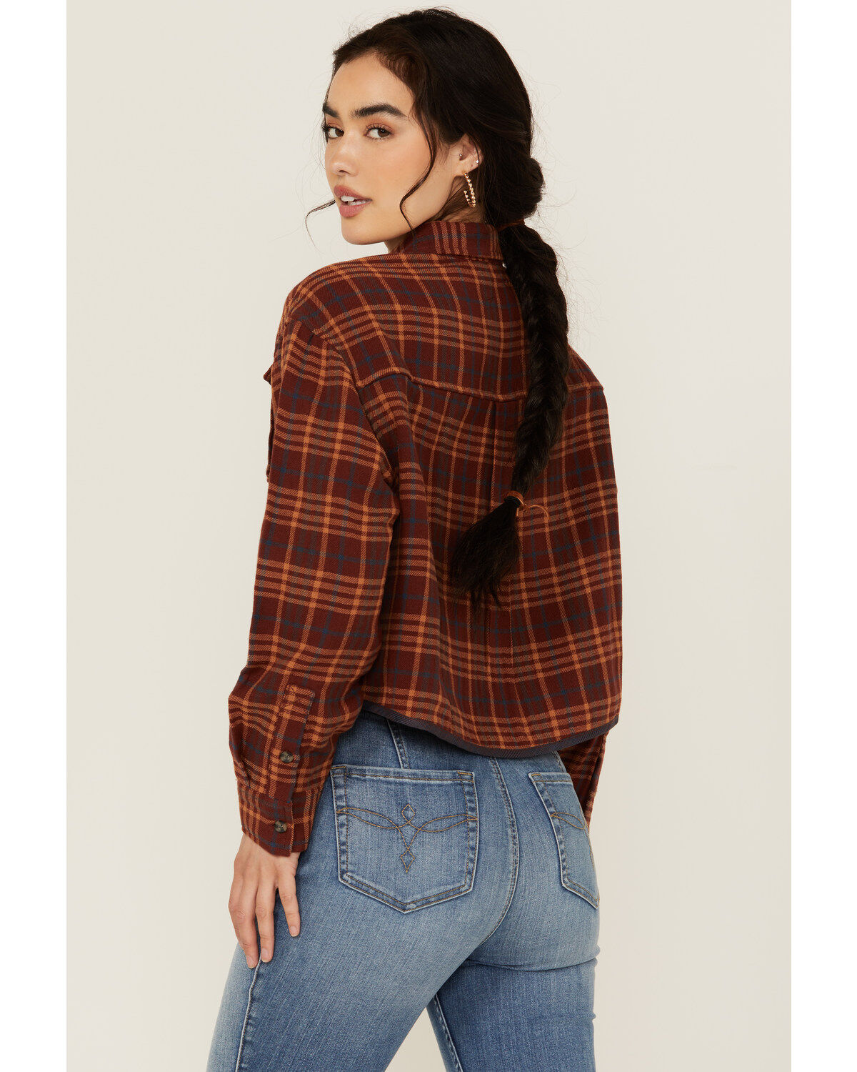 Image #4 - Cleo + Wolf Women's Chelsea Plaid Print Long Sleeve Button-Down Cropped Shirt, Brandy Brown, hi-res