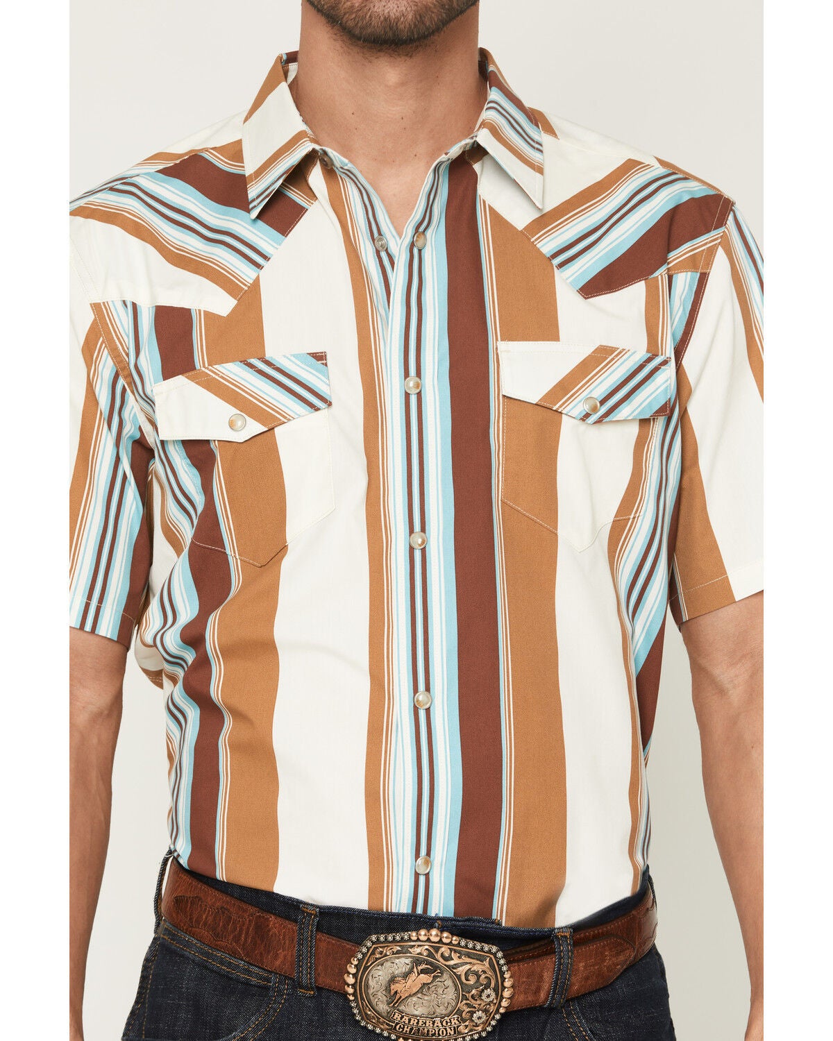 Image #3 - Gibson Trading Co Men's Retro Stripes Short Sleeve Snap Western Shirt -Tall, Rust Copper, hi-res