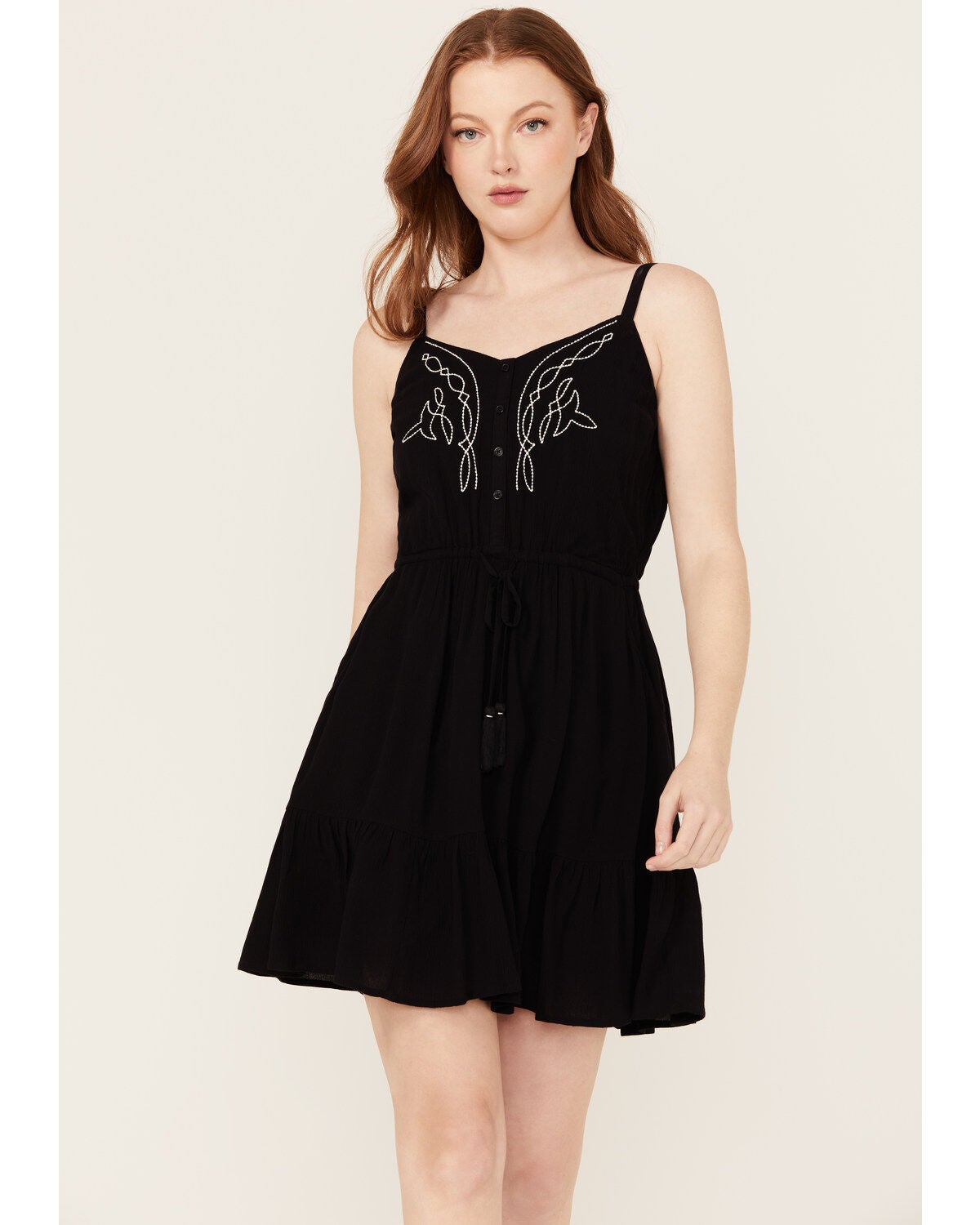 Idyllwind Women's Wilsonia Western Embroidered Sleeveless Button-Down Mini Dress, Black, hi-res