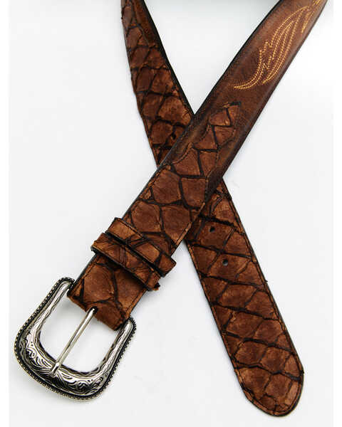 Cody James Men's Pirarucu Embroidered Belt, Brown, hi-res