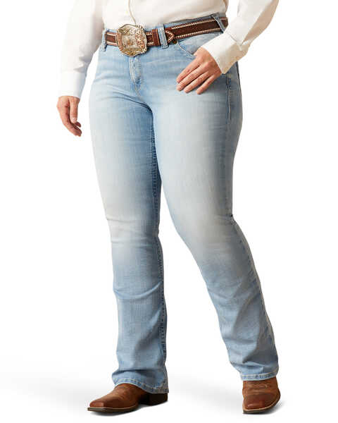 Ariat Women's Nebraska Light Wash Mid Rise Hope Stretch Bootcut Jeans - Plus, Light Wash, hi-res