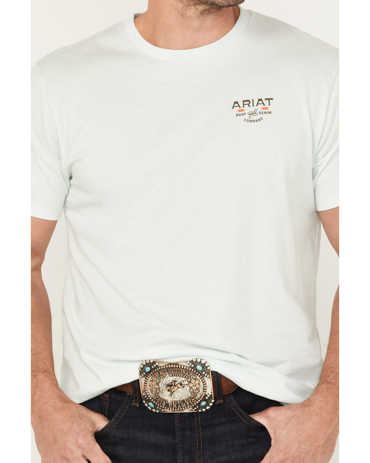 Image #4 - Ariat Men's Horseshoe Short Sleeve Graphic T-Shirt, Light Blue, hi-res