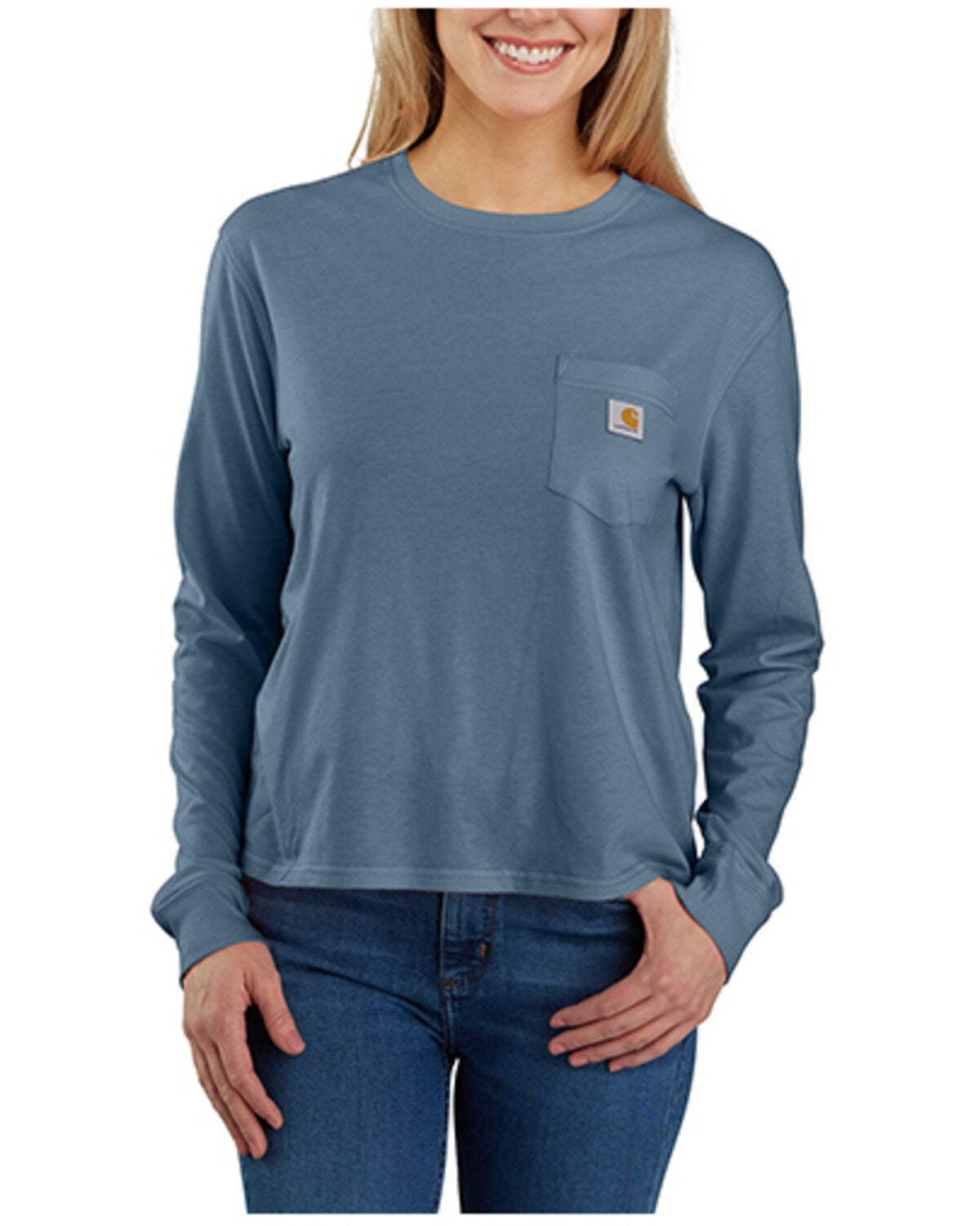 Carhartt Women's TENCEL&trade; Fiber Series Loose Fit Long Sleeve Graphic Pocket Tee, Light Blue, hi-res