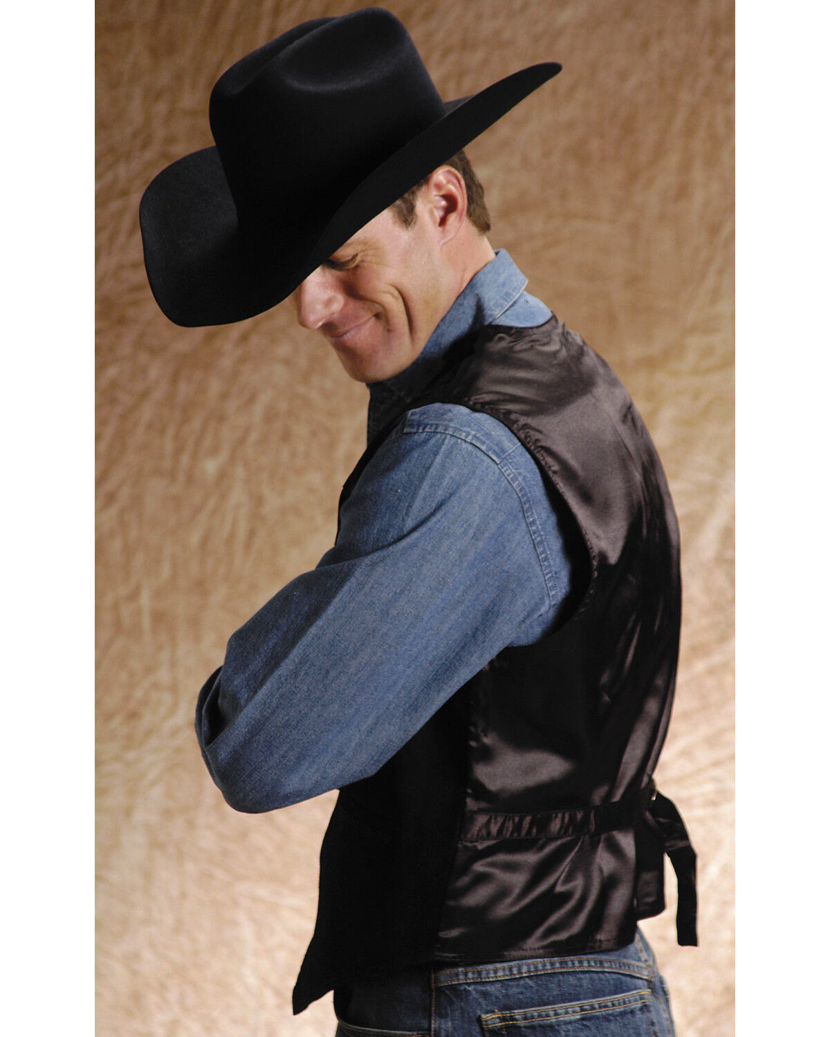 Image #2 - Roper Men's Suede Leather Vest, Black, hi-res