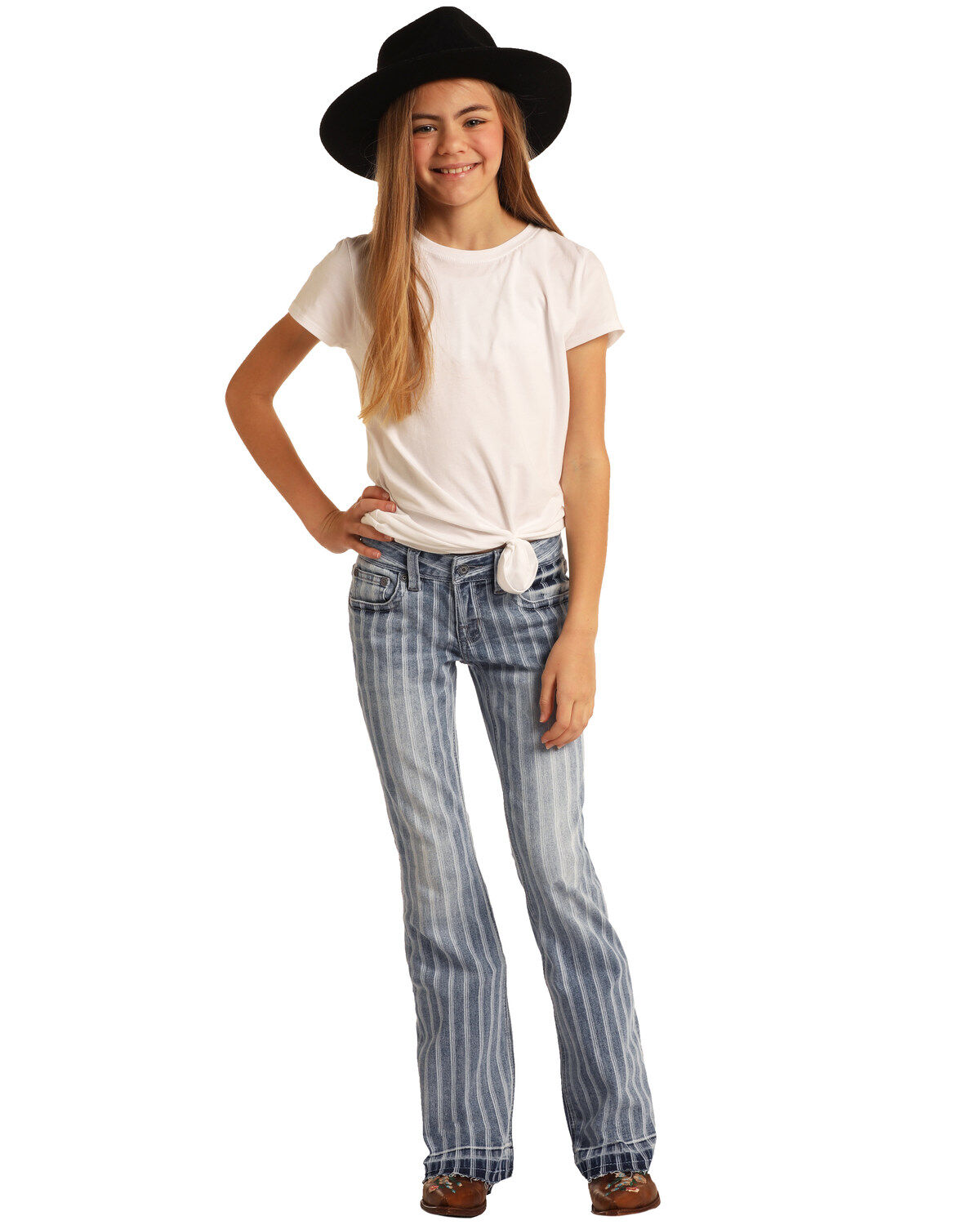 Image #5 - Rock & Roll Denim Girls' Striped Trouser Jeans, , hi-res