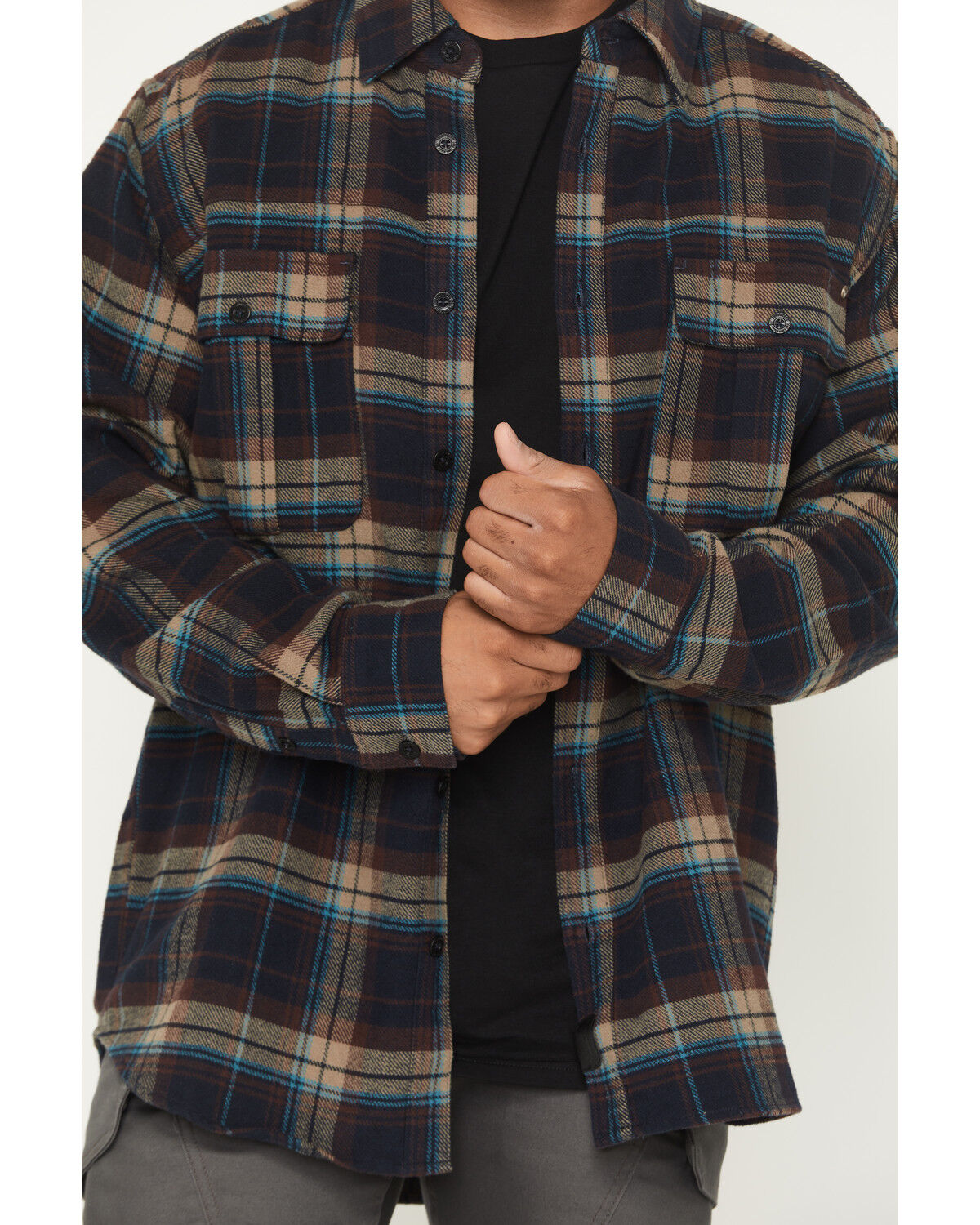 Image #3 - Thorogood Men's Plaid Print Heavyweight Long Sleeve Button-Down Flannel Shirt, Navy, hi-res