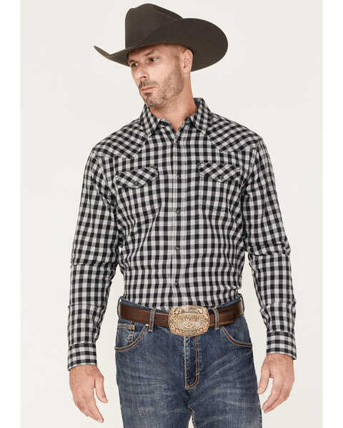 Cody James Men's Visa Versa Small Plaid Snap Western Flannel Shirt , Grey, hi-res