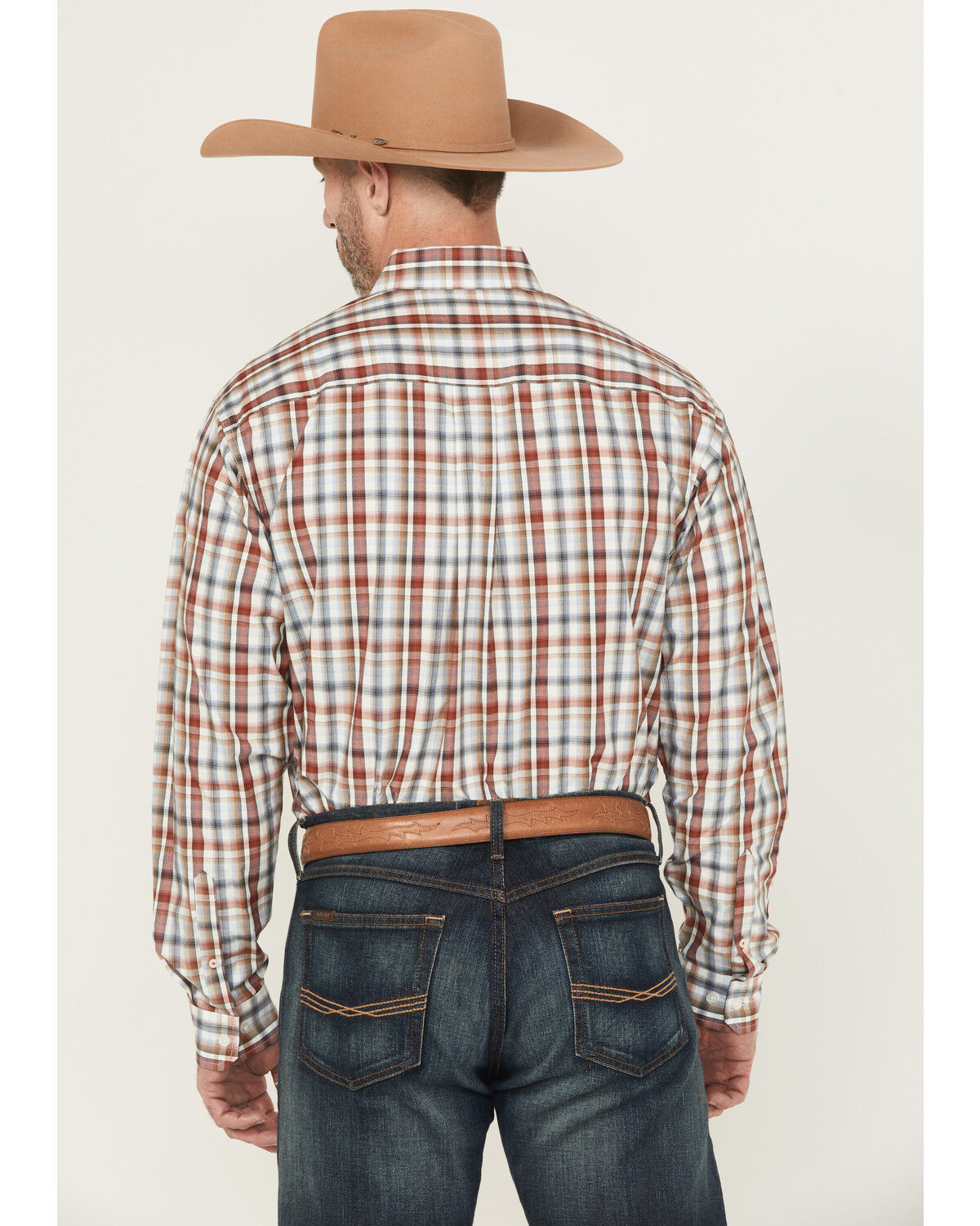Image #4 - Cinch Men's Plaid Print Long Sleeve Button-Down Western Shirt, Cream, hi-res