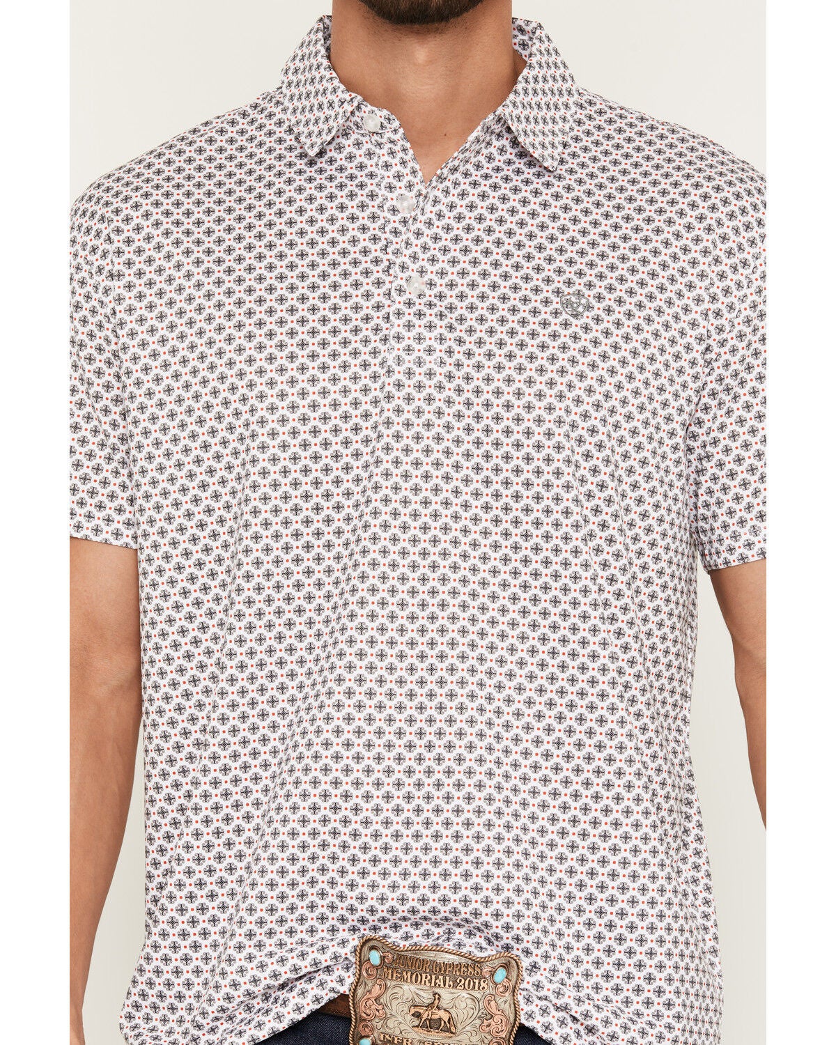 Image #3 - Ariat Men's All Over Medallion Print Classic Fit Short Sleeve Button-Down Polo Shirt, , hi-res