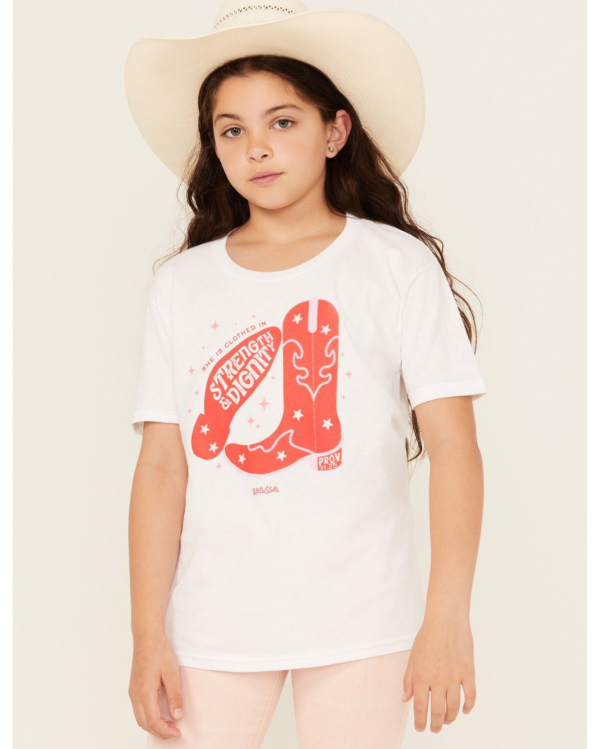 Kerusso Girls' Strength And Dignity Short Sleeve Graphic Tee, White, hi-res