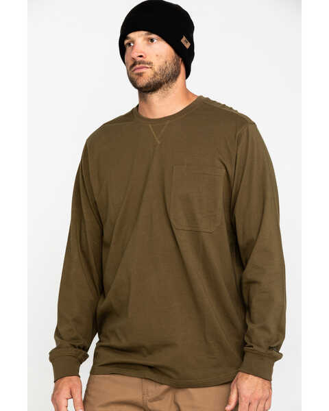 Image #1 - Hawx Men's Olive Pocket Long Sleeve Work T-Shirt - Big , Olive, hi-res