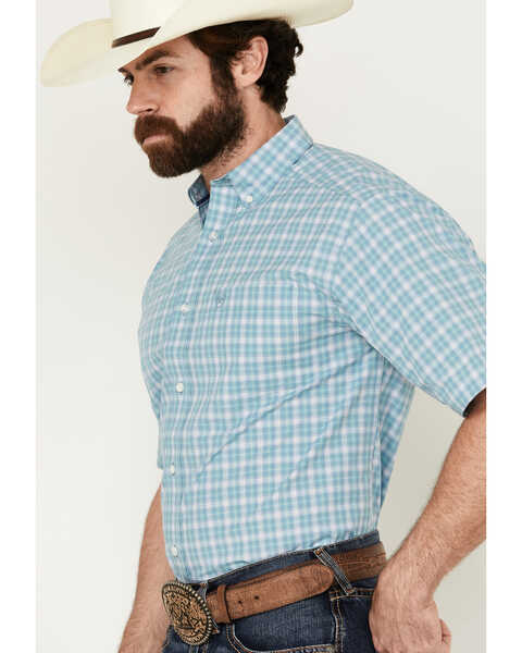 Image #2 - Ariat Men's Erin Plaid Print Short Sleeve Button-Down Performance Western Shirt - Big, Blue, hi-res