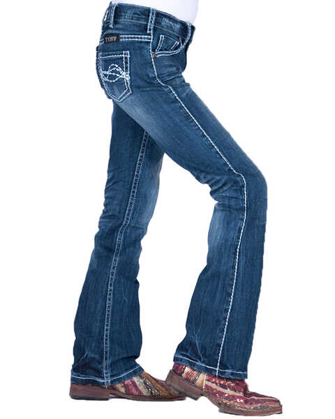 Image #4 - Cowgirl Tuff Girls' Edgy Bootcut Jeans, Blue, hi-res
