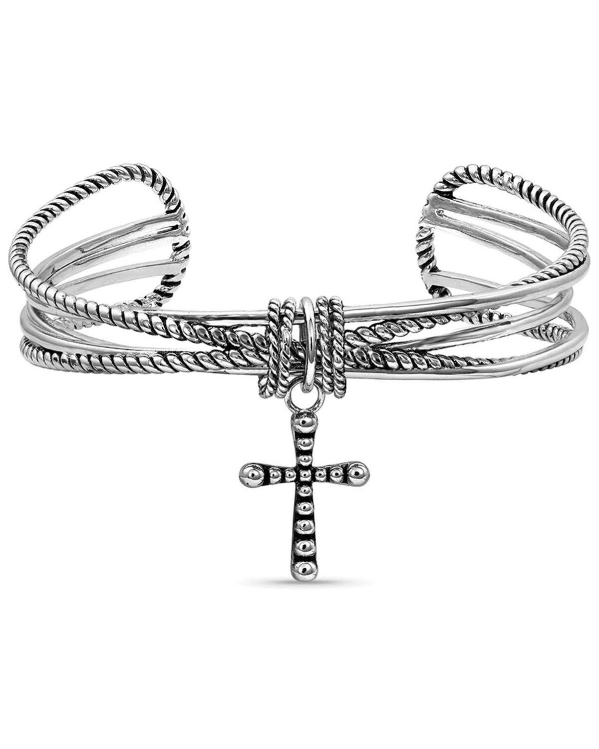Image #1 - Montana Silversmiths Women's Faith On A Loop Cross Bracelet, Silver, hi-res