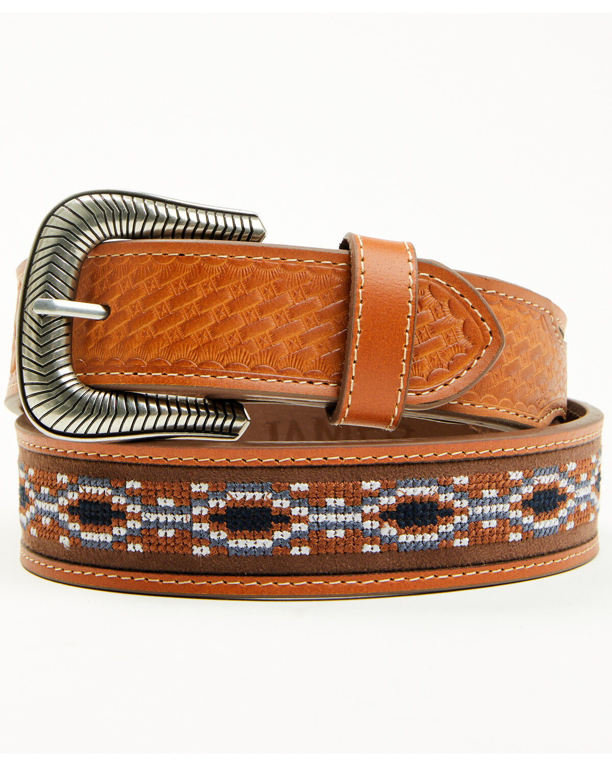 Image #1 - Cody James Men's Chesny Cross-Stitched Western Belt - Big, Brown, hi-res