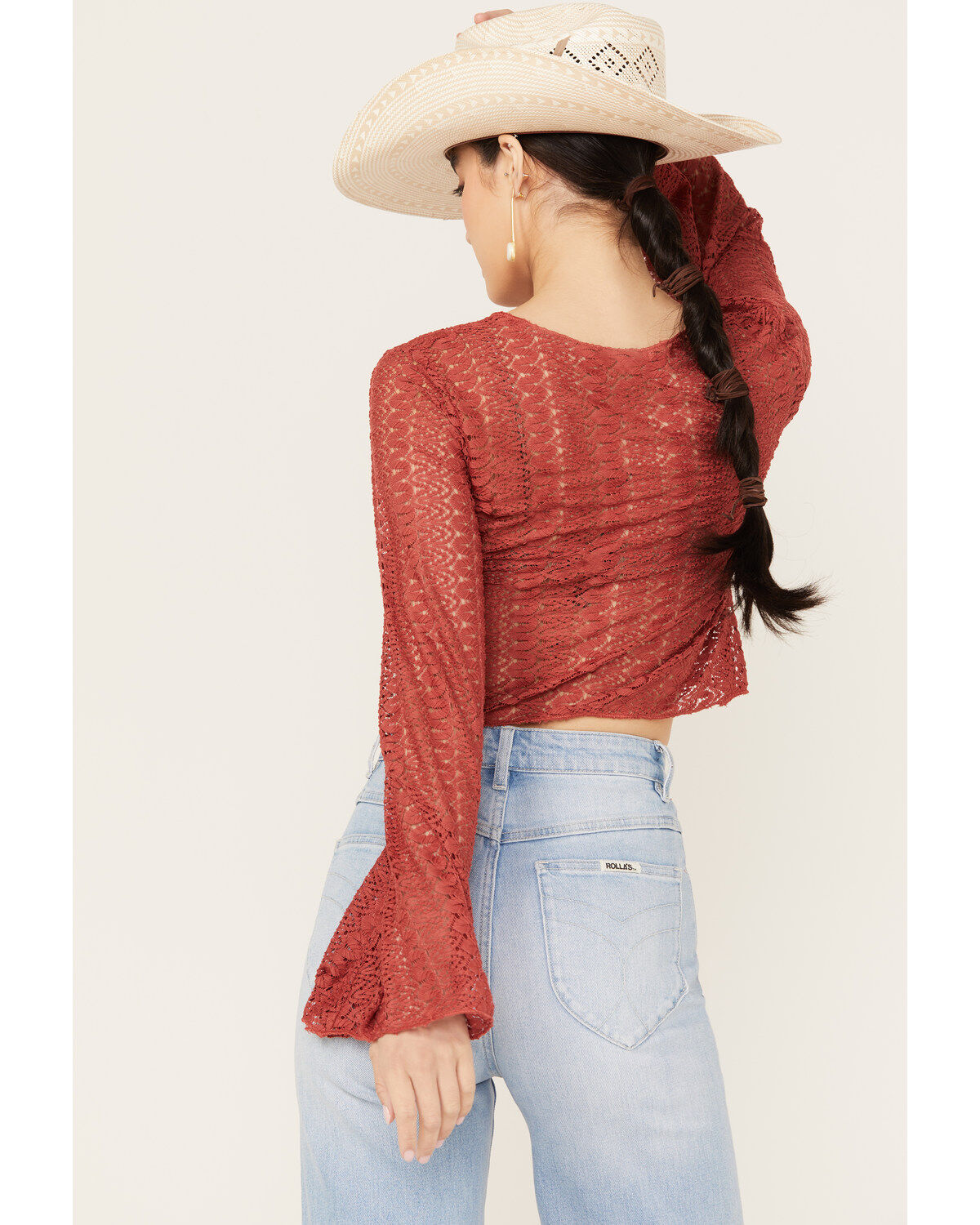 Image #4 - Wild Moss Women's Tie Front Textured Top, Red, hi-res