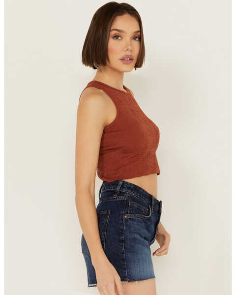 Image #2 - Fornia Women's Floral High Neck Cropped Top , Rust Copper, hi-res