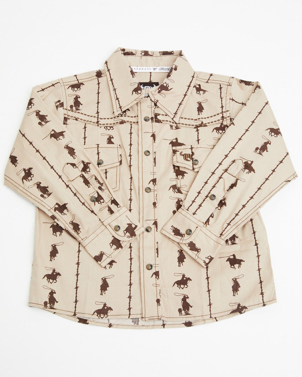 Cowboy Hardware Toddler Boys' Barbed Roper Long Sleeve Snap Stretch Western Shirt, Tan, hi-res