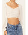 Image #3 - Shyanne Women's Embroidered Mesh Dot Poet Sleeve Crop Top, Sand, hi-res