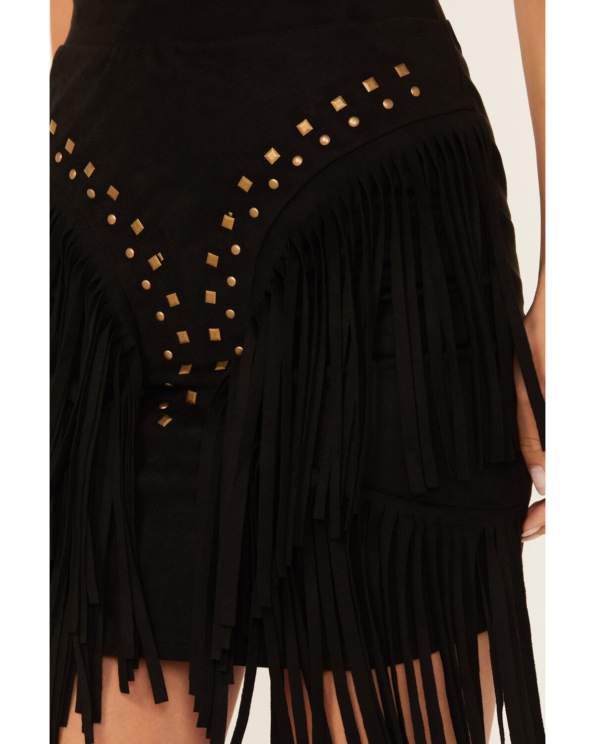 Image #2 - Vocal Women's Studded Fringe Skirt, Black, hi-res