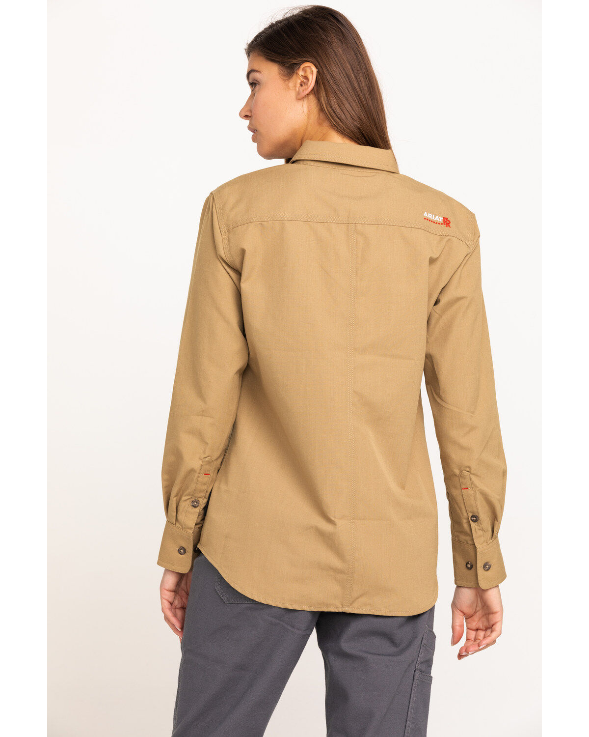 Image #2 - Ariat Women's FR Featherlight Long Sleeve Work Shirt, Beige/khaki, hi-res