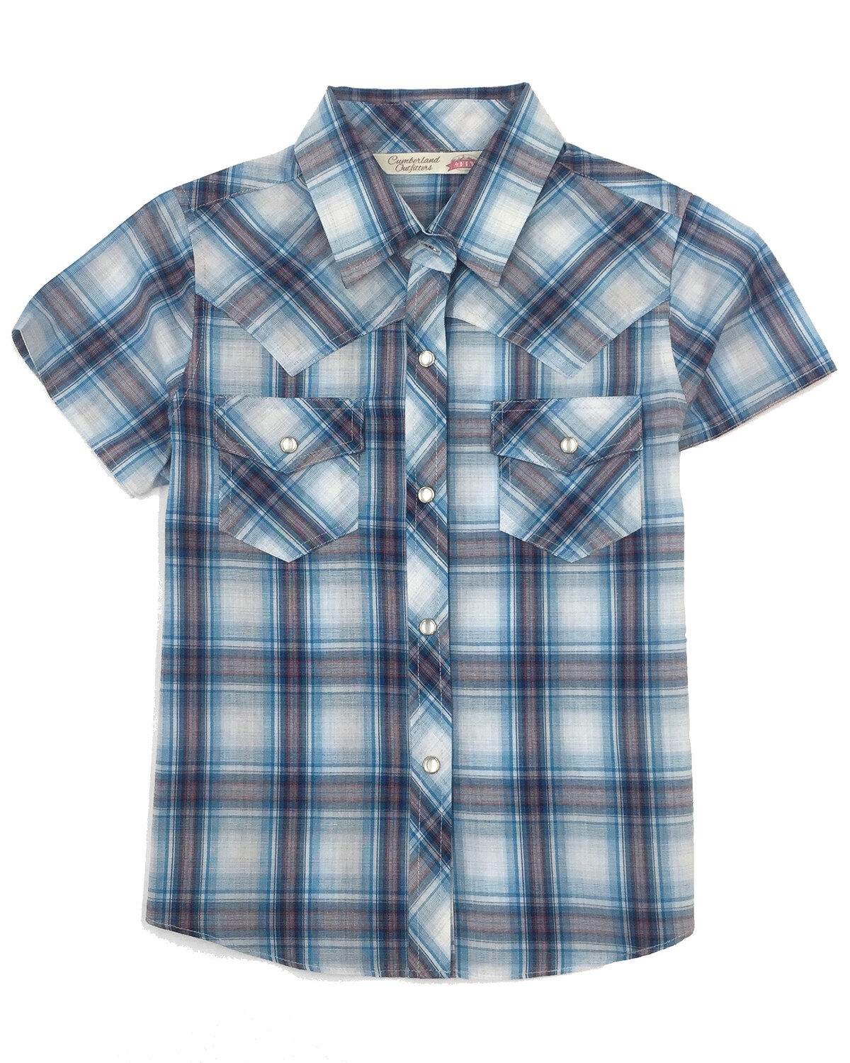 Image #1 - Cumberland Outfitters Girls' Plaid Print Snap Short Sleeve Western Shirt, , hi-res