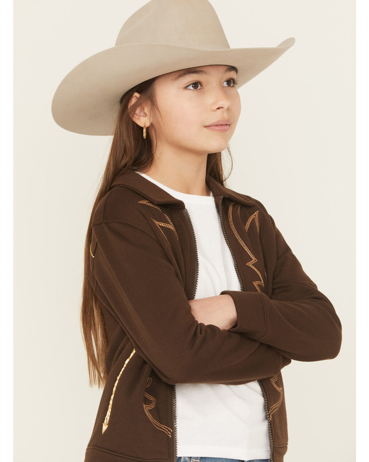 Image #2 - Cruel Girl Girls' Boot Stitch Embroidered Bomber Jacket, Brown, hi-res