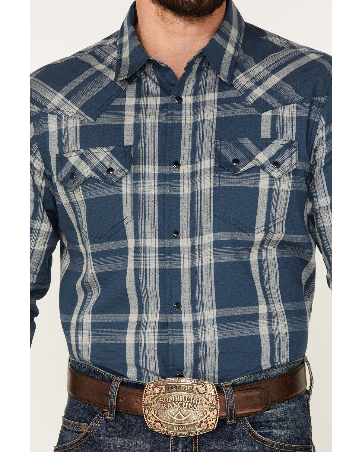 Image #3 - Cody James Men's Expression Large Plaid Snap Western Shirt, Navy, hi-res
