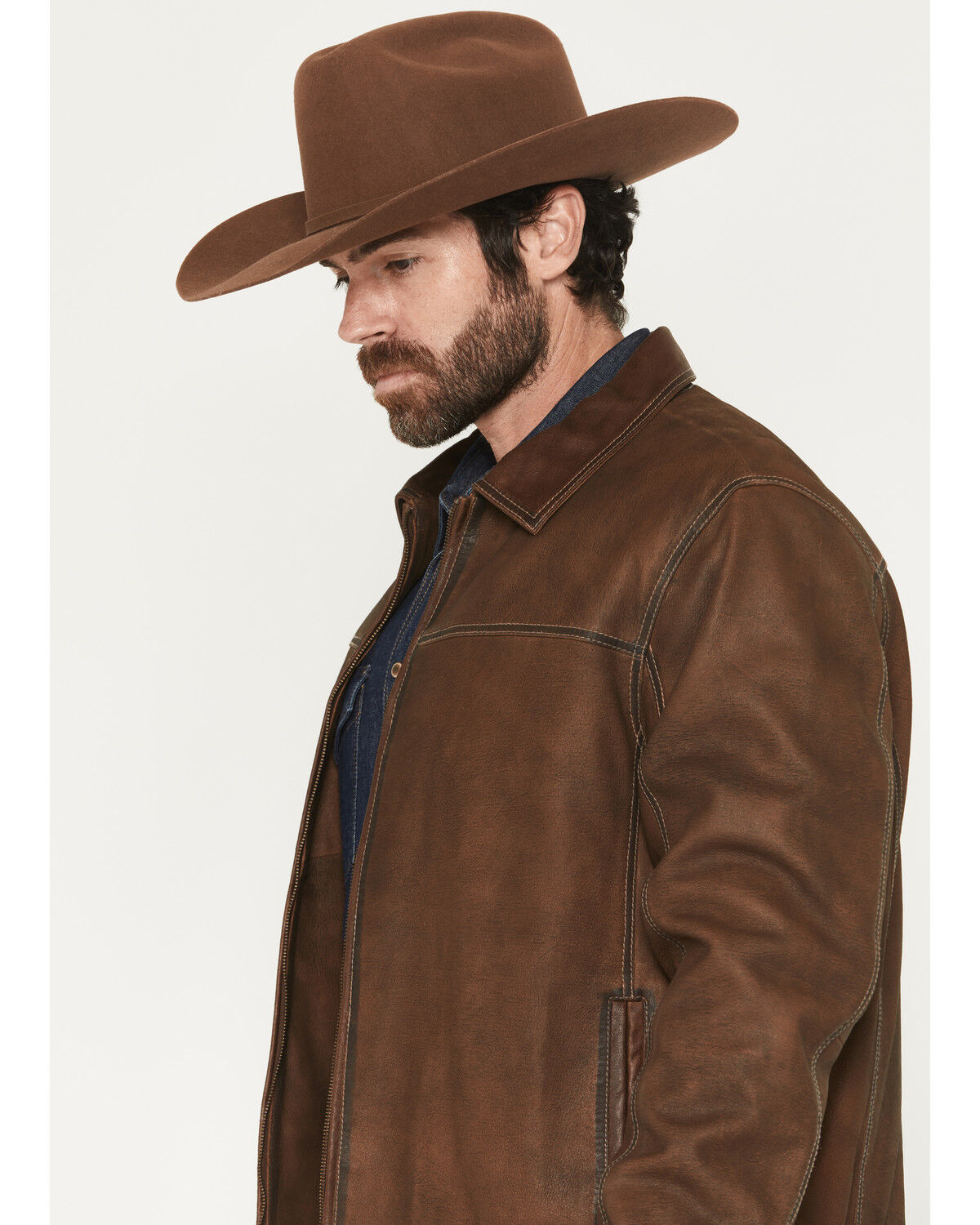 Image #2 - Scully Men's Zip-Up Leather Jacket, Brown, hi-res
