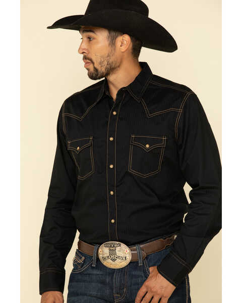Wrangler Retro Premium Men's Solid Long Sleeve Western Shirt , Black, hi-res