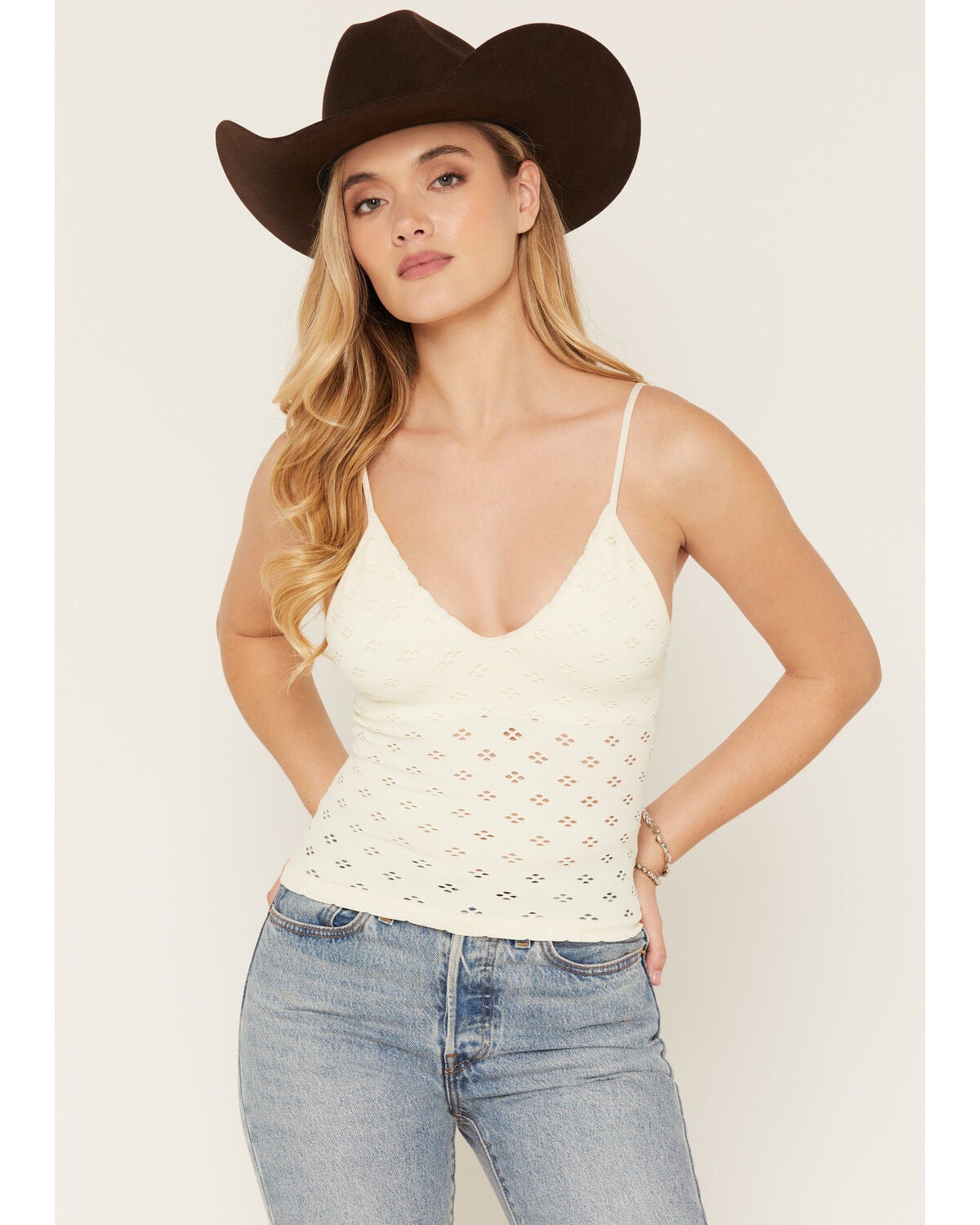 By Together Women's Eyelet Cutout Sleeveless Tank Top, Ivory, hi-res