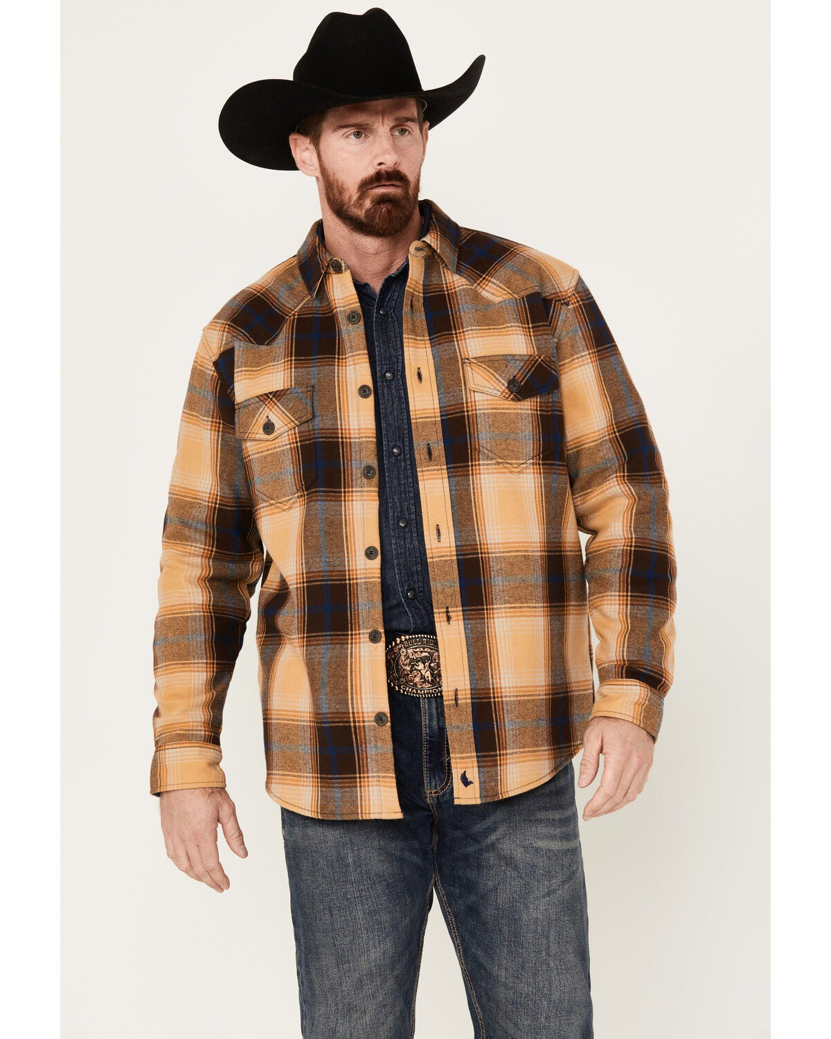 Cody James Men's Plaid Print Long Sleeve Button-Down Shirt Jacket, Tan, hi-res