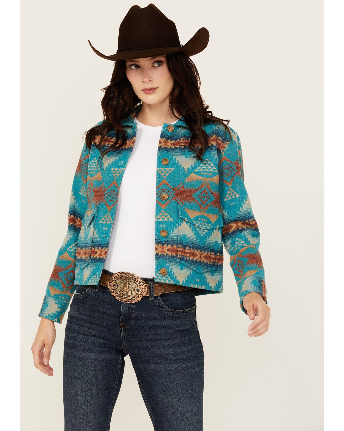 Pendleton Women's Printed Jacket, Turquoise, hi-res