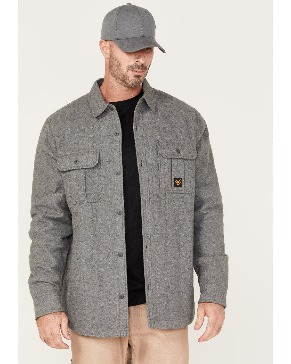 Hawx Men's Channel Quilted Flannel Button-Down Shirt Jacket, Grey, hi-res