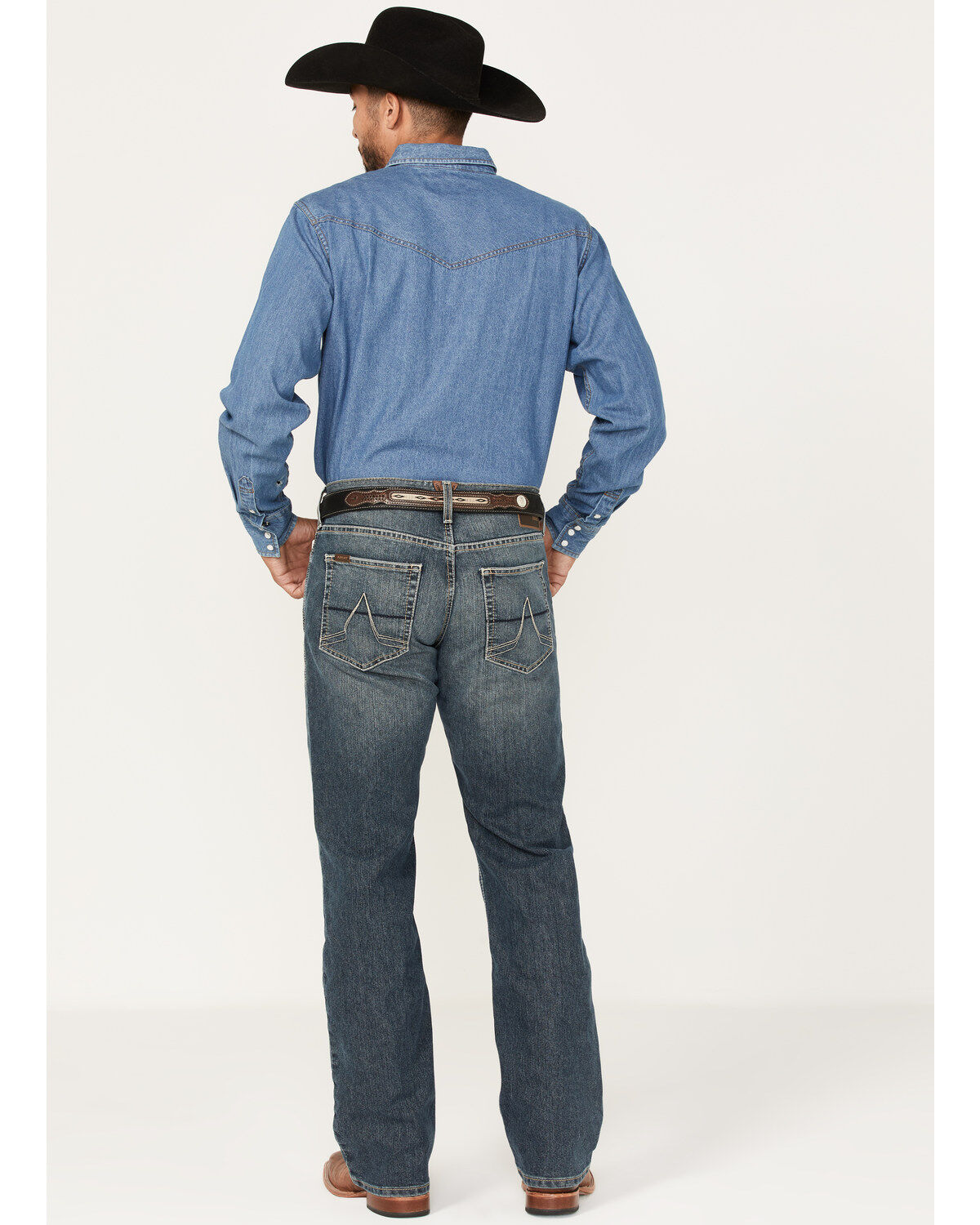 Image #4 - Ariat Men's M5 Louisville Seneca Medium Wash Stretch Straight Leg Jeans, Blue, hi-res