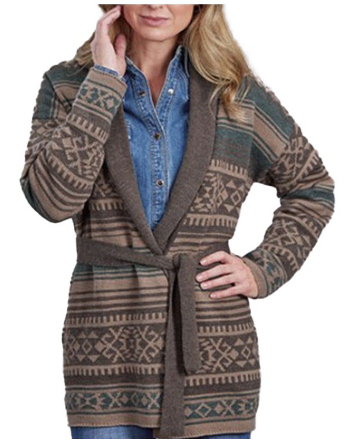 Stetson Women's Southwestern Print Cardigan, Brown, hi-res
