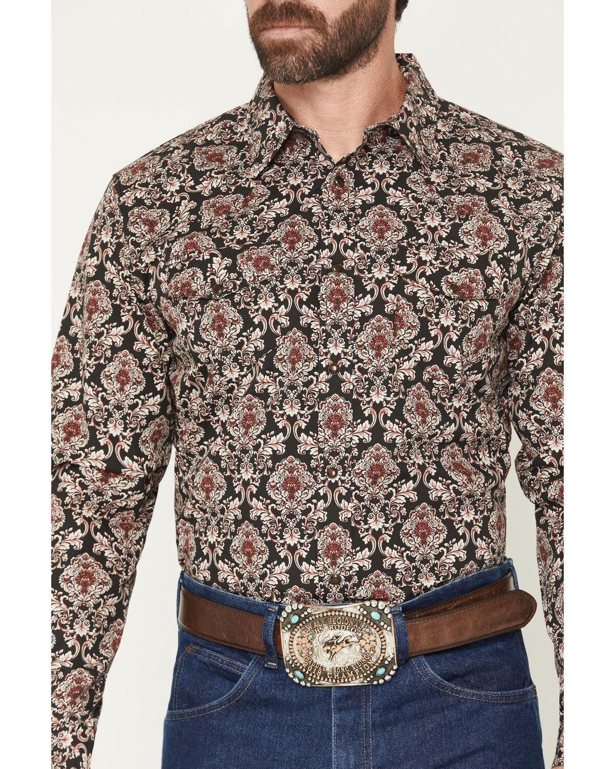 Image #3 - Gibson Trading Co Men's Bloomin Paisley Print Long Sleeve Snap Western Shirt, Black, hi-res