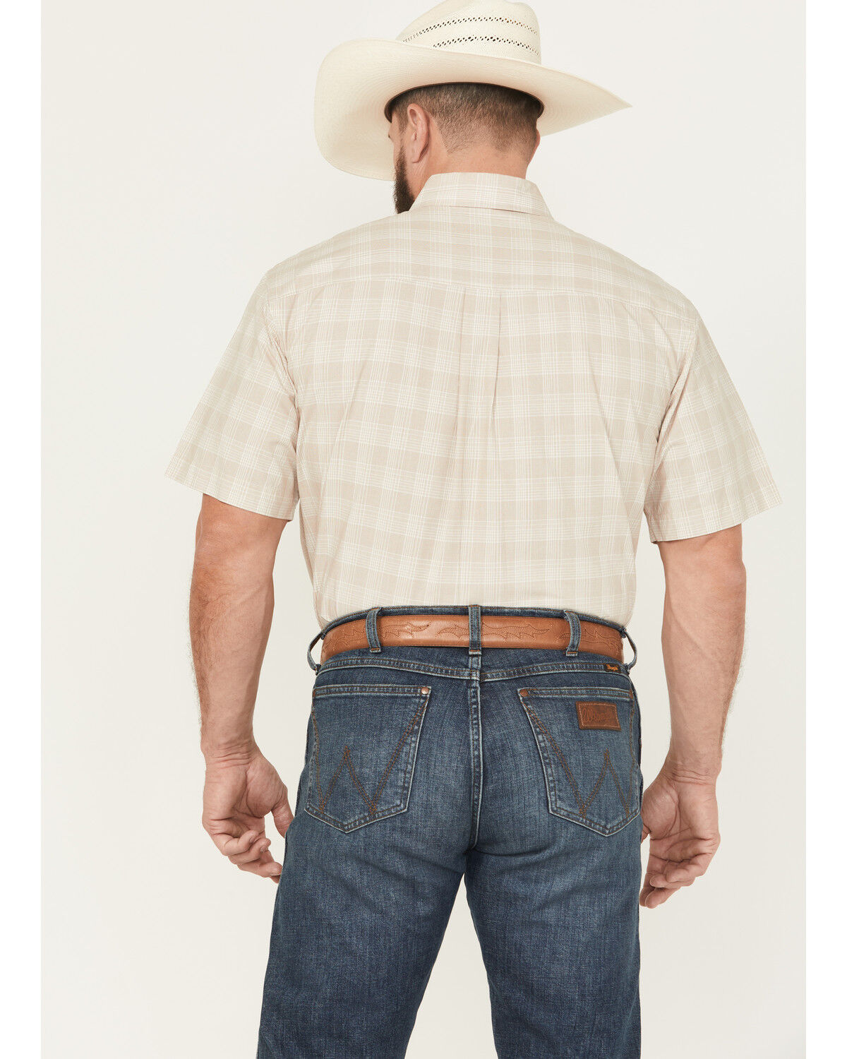 Image #4 - Cinch Men's Plaid Print Short Sleeve Button-Down Western Shirt, Oatmeal, hi-res