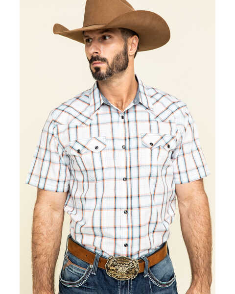 Image #1 - Cody James Men's Neon Glow Plaid Short Sleeve Western Shirt , White, hi-res