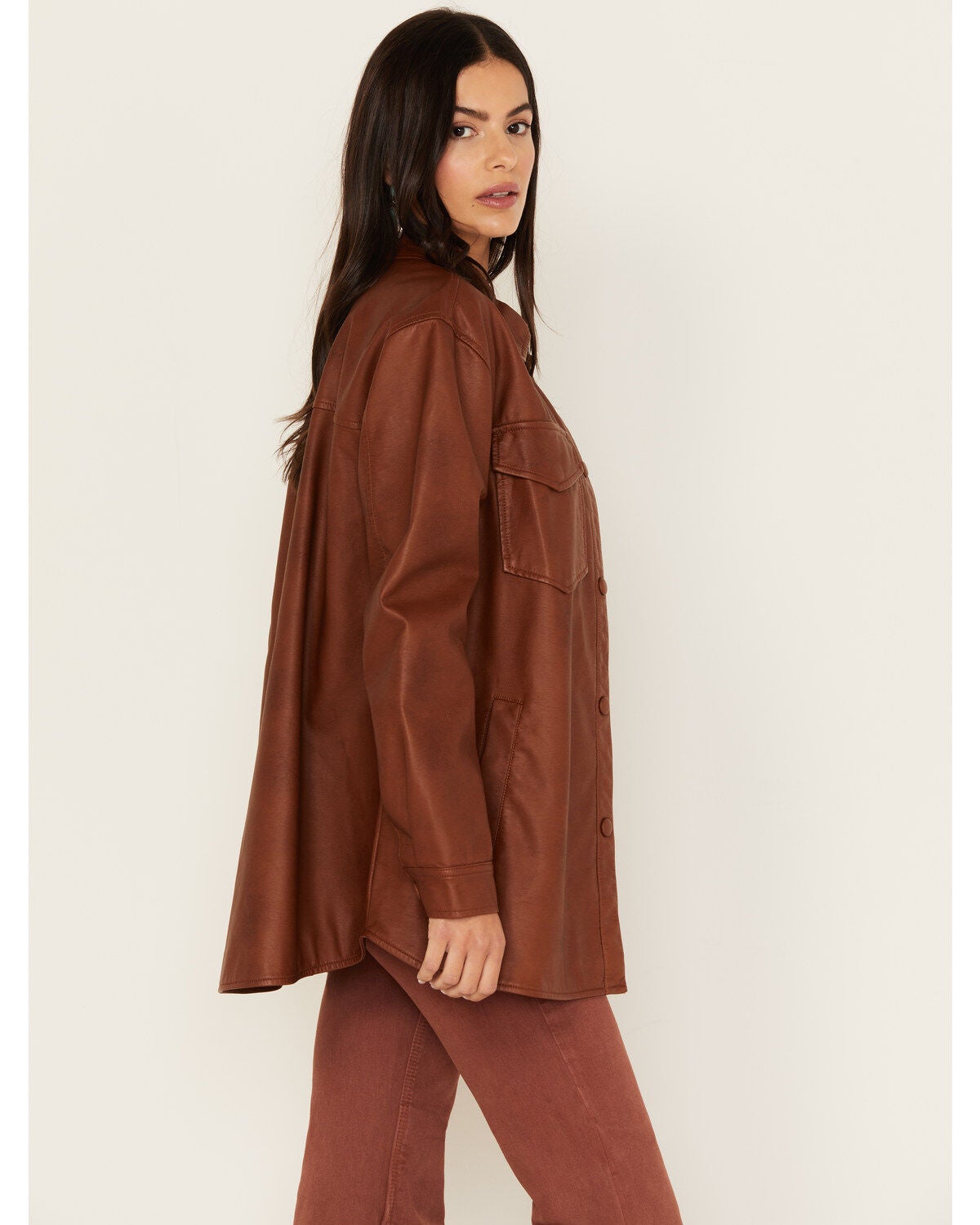 Image #2 - Urban Republic Women's Luggage Faux Leather Shacket, , hi-res
