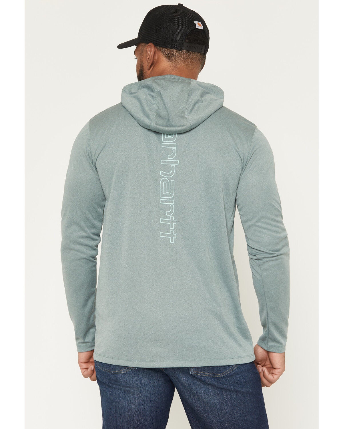 Image #4 - Carhartt Men's Force Sun Defender&trade; Relaxed Fit Logo Hooded Shirt, Green, hi-res