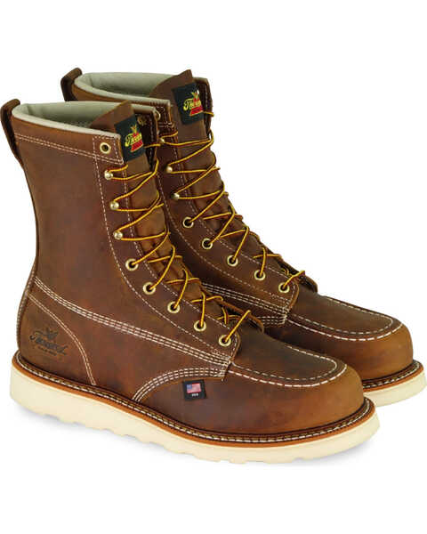 Thorogood Men's American Heritage 8" Made In The USA Wedge Work Boots - Steel Toe, Brown, hi-res
