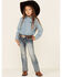 Grace In LA Girls' (4-6) Medium Wash Embroidered Border Faux Flap Bootcut Jeans , Blue, hi-res