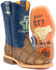 Image #1 - Tin Haul Boys' Barbed Wire All Beef Sole Western Boots - Square Toe, Brown, hi-res